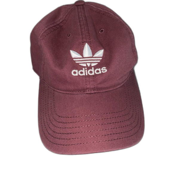 Other - Adidas Cap Hat Women’s Adjustable Strap Burgandy Trefoil 3 Stripe Logo